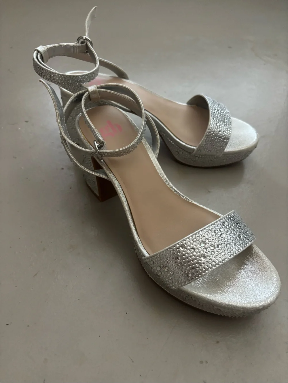 Gianni Bini Silver Rhinestone Block Heel Sandals